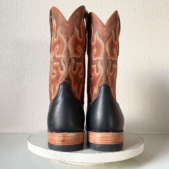 Lane Capitan LUBBOCK Mens Black Cowboy Boots 10 D Western Square Toe Brown Top - Picture 2 of 11